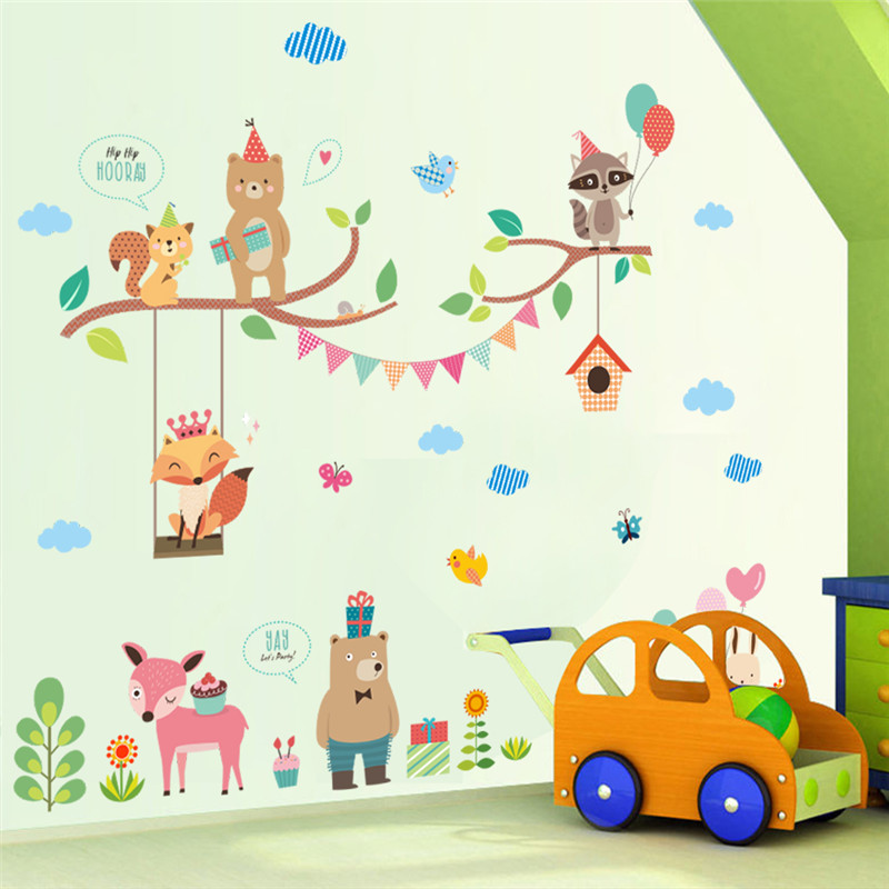 Stickers Muraux Enfants - Decoration Chambre Bébé - Sticker Mural Chambre  Enfant - Autocollant Mural Animaux Livre Des Mervei[J1156]