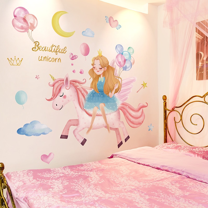 Stickers chambre Fille Princesse avec Licorne - Déco chambre fille
